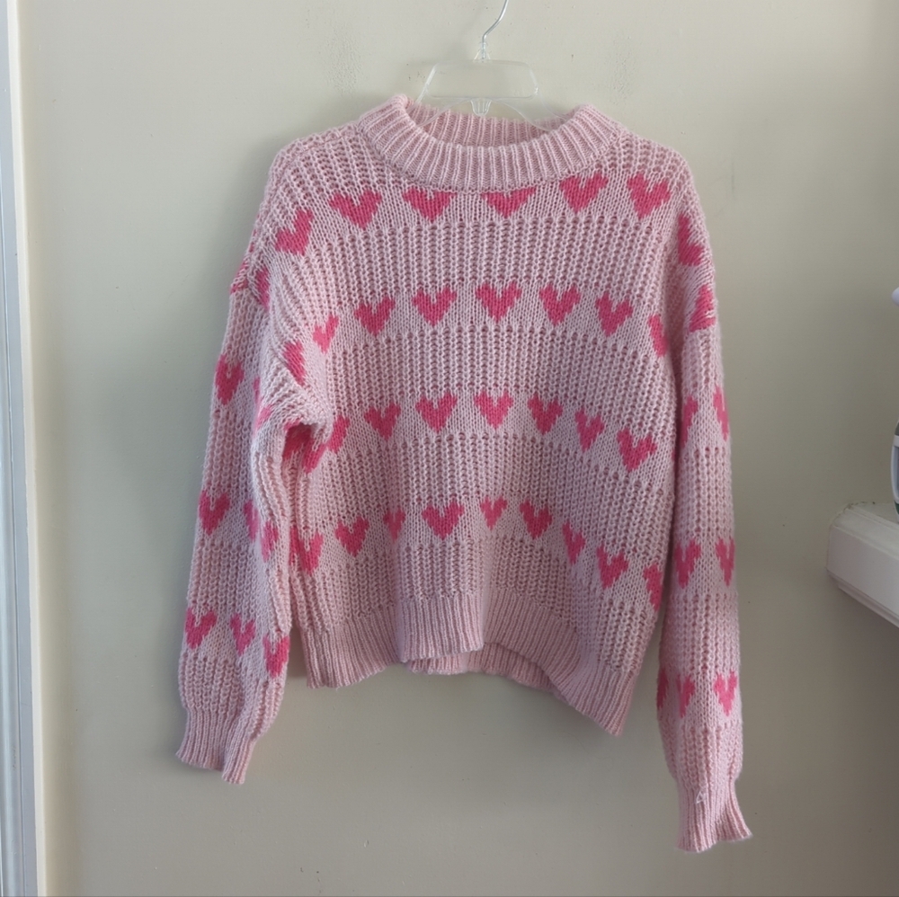 Major Label Group Size Small Pink Heart Oversized Feminine Sweater Chunky Love